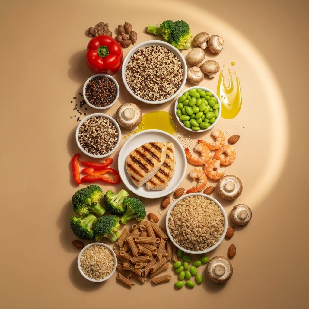 Diverse food groups displayed